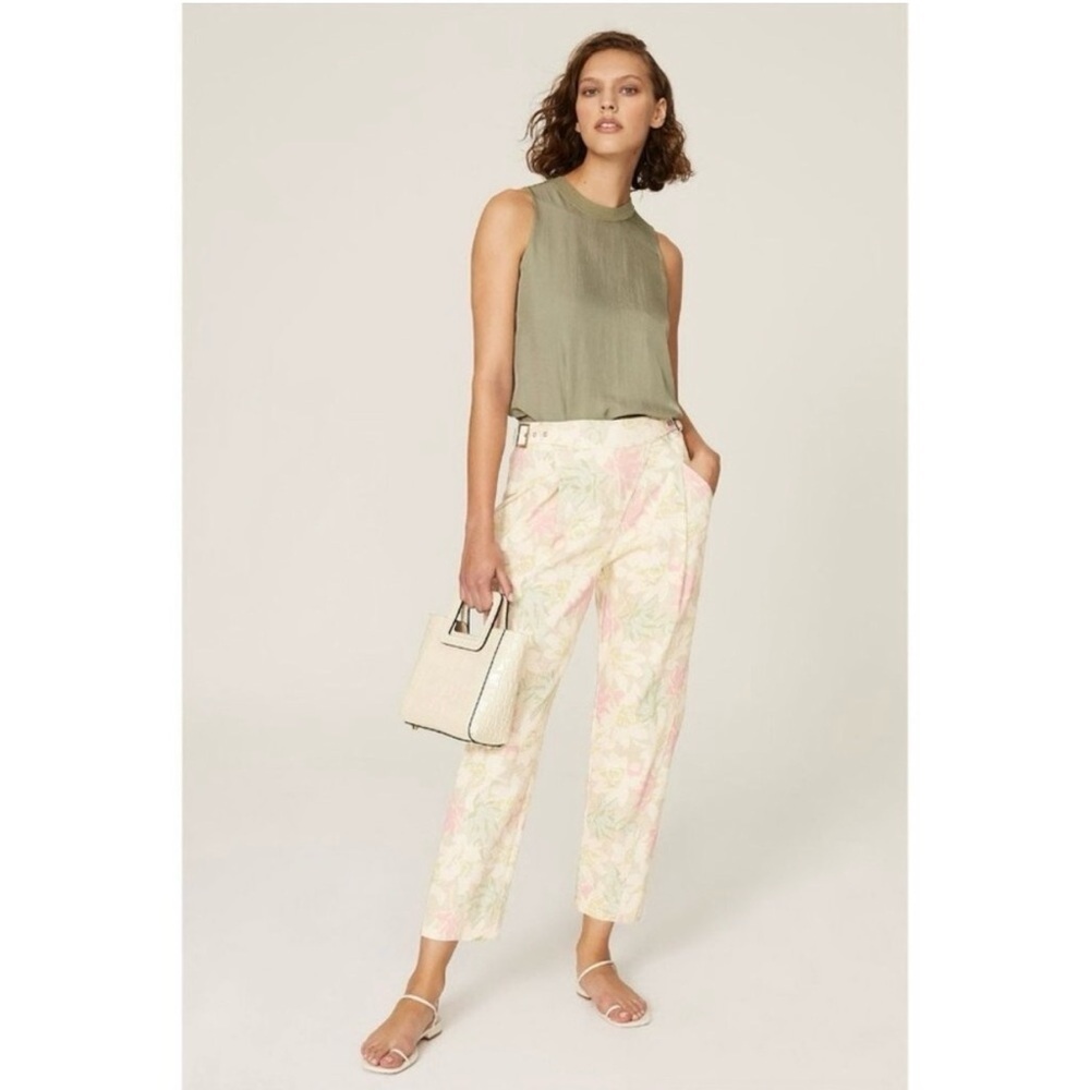 Ted Baker Aphraa Floral Pink Cream Tapered Ankle Pants Winter Cropped | 0
